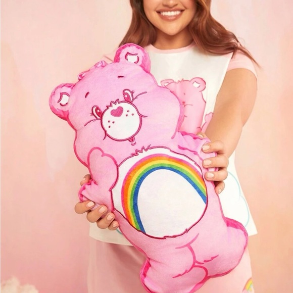 Rebellious Rose X Care Bears Cartoon Bear Embroidered Pink Plush Pillow - Picture 4 of 5